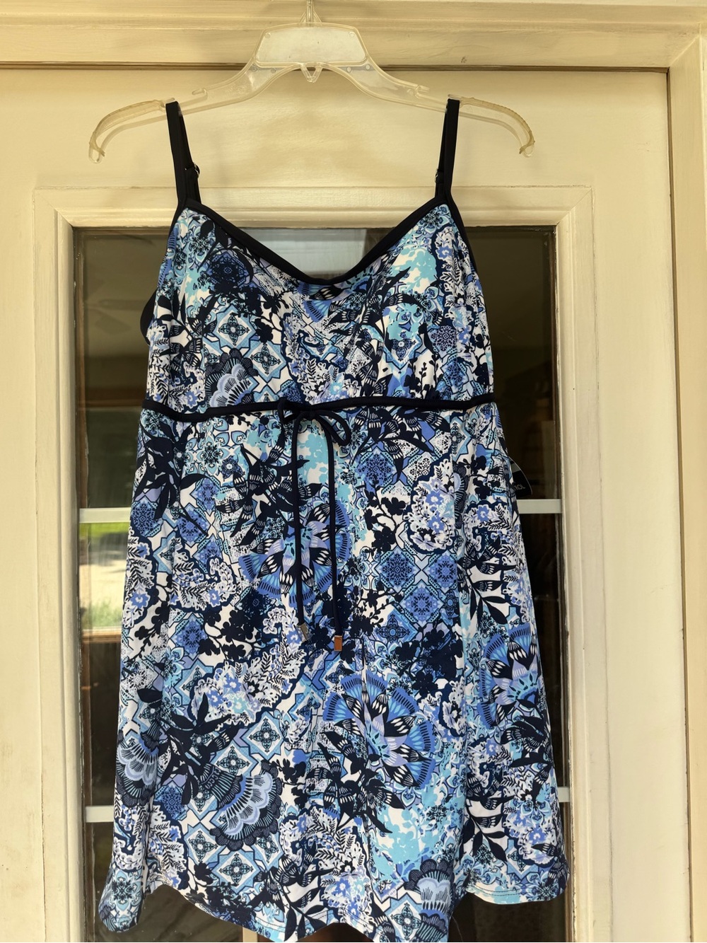 NWT Shape Solver Sport Skirted Runaround Swimsuit Blue Mosaic Tile One Piece 18